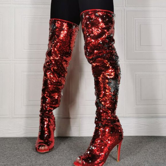 " ESSENTIAL ELEGANCE "Over The Knee High Boots Sequins Peep Toe ( BRAND NEW!!!!! - Picture 4 of 7